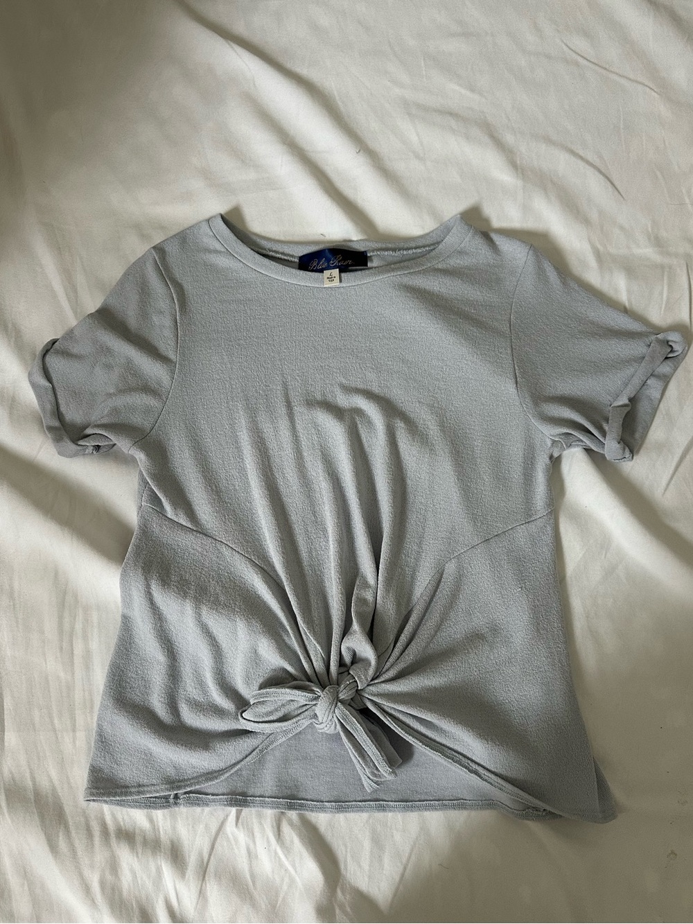 Blue Rain Knot-Front Short Sleeve Top